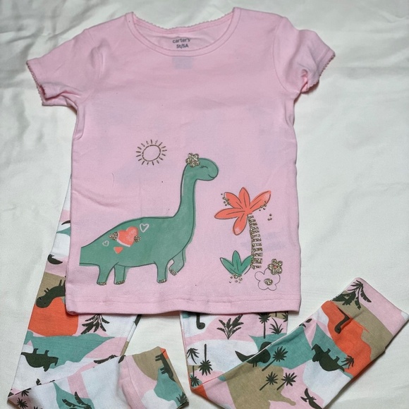 Toddler Girl Carter's Dinosaur Tops & Bottoms Pajama Set 3 piece. 1 Top 2 Bottom - Picture 2 of 4